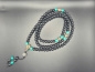 Preview: Shaligram Mala-Gebetskette mit Ethno-Schmuck | 108+1 Perlen | ca. 8mm